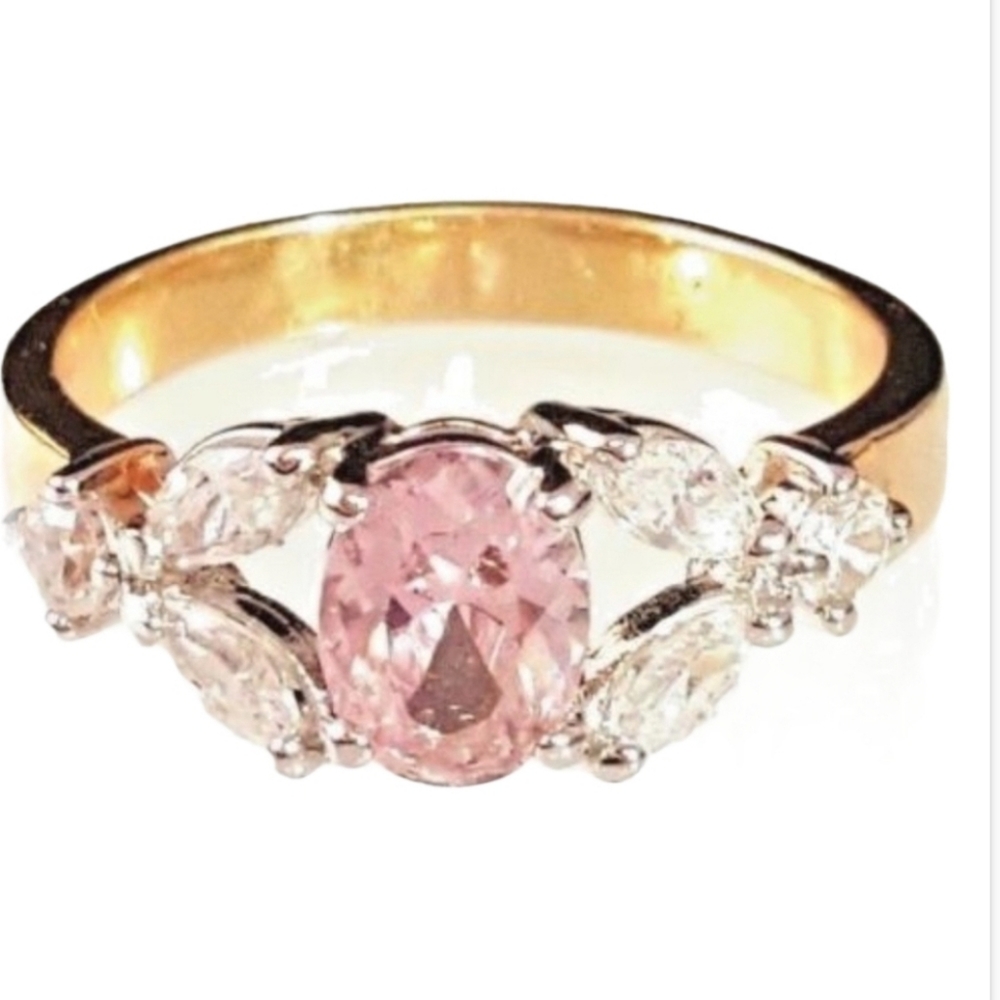 Gold Plated Cocktail Ring CZ Pink Sizes  5 7, 9 *